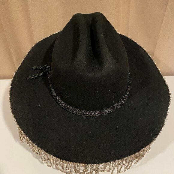 Wyeth Western Glam Black Hat w Rhinestone Fringe  Anthropologie‎ OS main image 6